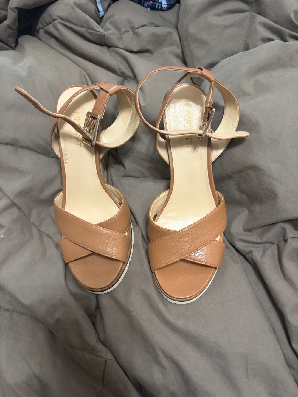 Nine West Tan Crisscross Ankle-Strap Sandals